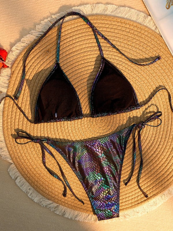 Costum de baie două piese pentru femei: halter, spate decupat, push-up, design slimming, imprimu poliester (85% poliester, căptușală 15%)