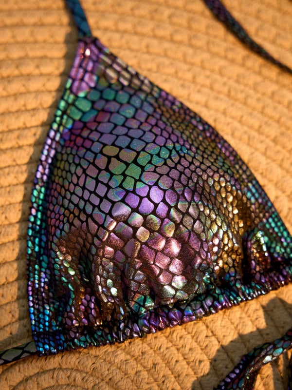 Costum de baie două piese pentru femei: halter, spate decupat, push-up, design slimming, imprimu poliester (85% poliester, căptușală 15%)