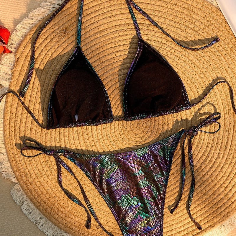 Costum de baie două piese pentru femei: halter, spate decupat, push-up, design slimming, imprimu poliester (85% poliester, căptușală 15%)