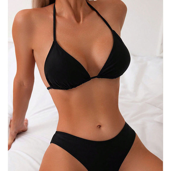 Set de bikini din trei piese cu acoperire din plasă pentru protecție solară, top cu mâneci lungi, poliester solid cu căptușeală Spandex 18%, 180 g/m², cu protecție pentru bust