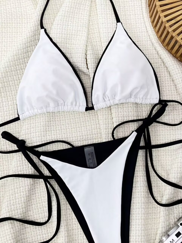 Set de bikini din două piese pentru femei, fără spate, cupe pentru sâni, material nylon, căptușeală poliester cu elastan