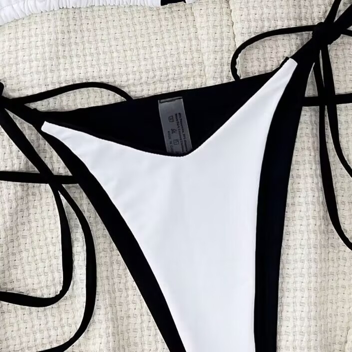 Set de bikini din două piese pentru femei, fără spate, cupe pentru sâni, material nylon, căptușeală poliester cu elastan