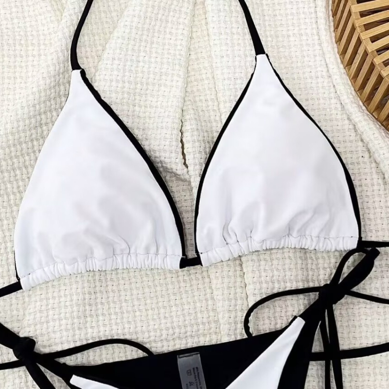 Set de bikini din două piese pentru femei, fără spate, cupe pentru sâni, material nylon, căptușeală poliester cu elastan