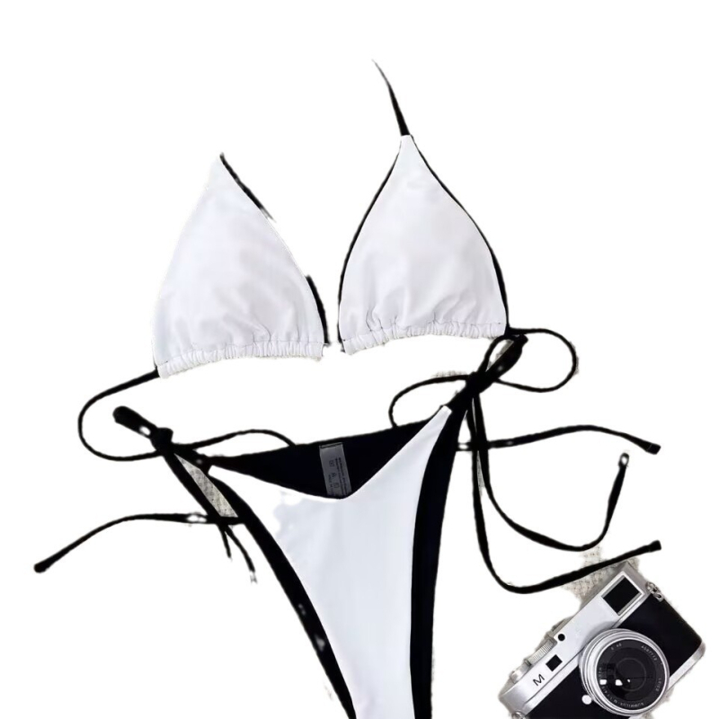 Set de bikini din două piese pentru femei, fără spate, cupe pentru sâni, material nylon, căptușeală poliester cu elastan
