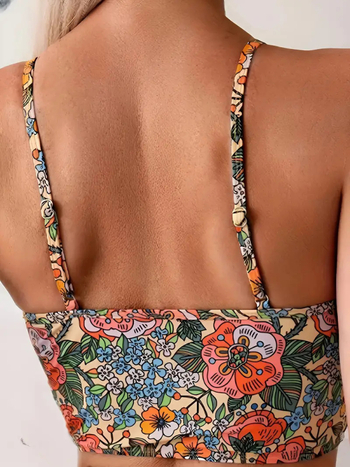 Γυναικείο μπικίνι με ψηλή μέση, μοτίβο μικρά λουλούδια, σέξι σχεδίαση, επένδυση στήθους, πολυεστέρα