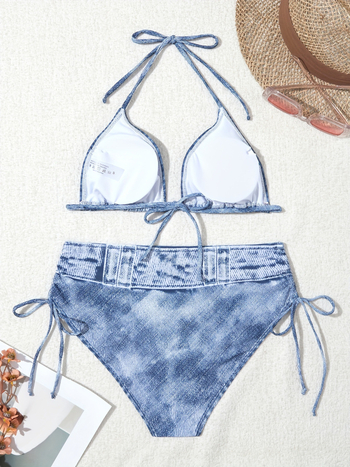 Σετ μαγιό δύο τεμαχίων για γυναίκες με κορδόνι, υψηλή ελαστικότητα, gradient μοτίβο, ύφασμα πολυεστέρας 85%, επένδυση πολυεστέρα 15%, βάρος υφάσματος 130 g/m²