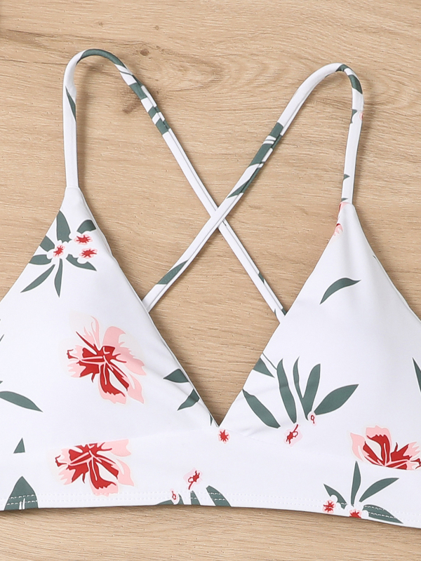 Costum de baie pentru femei cu șnur în spate, imprimeu, cu bureți la bust, fără mâneci, nailon