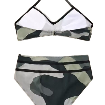 Costum de baie bikini din două piese, imprimeu camuflaj – sexy, mulat, cu bureți pentru bust, material poliester 82% și căptușeală 18% elastan