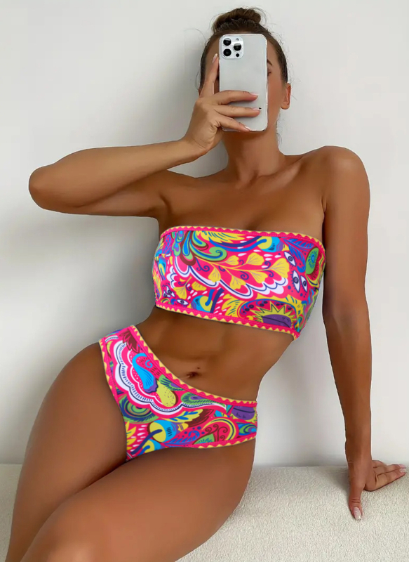 Ženski dvodijelni bikini set s tube topom i jastučićima za grudi, poliester tkanina, podstava od poliester
