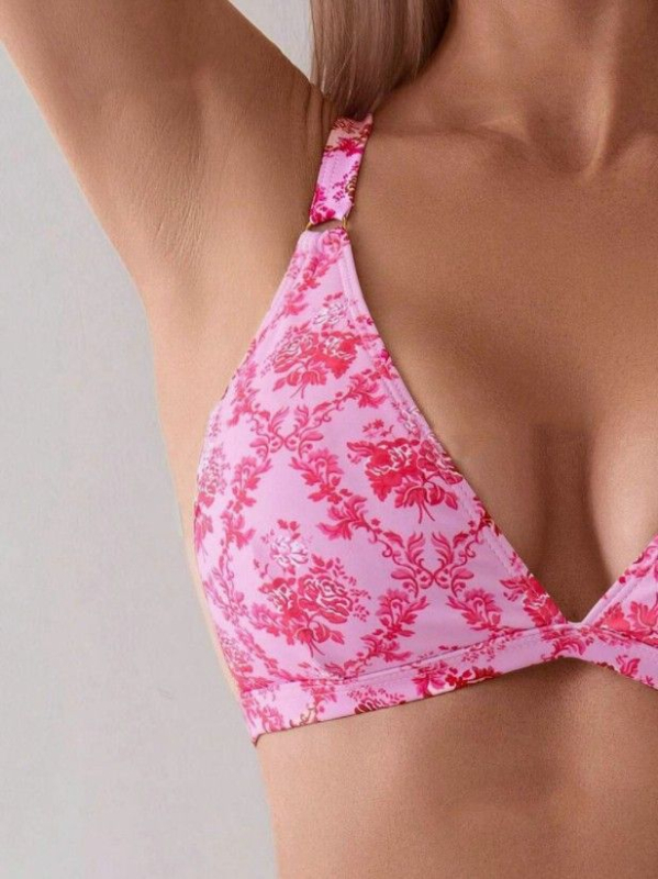 Costum de baie bikini din două piese, cu imprimeu și șireturi; croială sexy, material poliester, căptușeală din spandex, cu bureți pentru bust