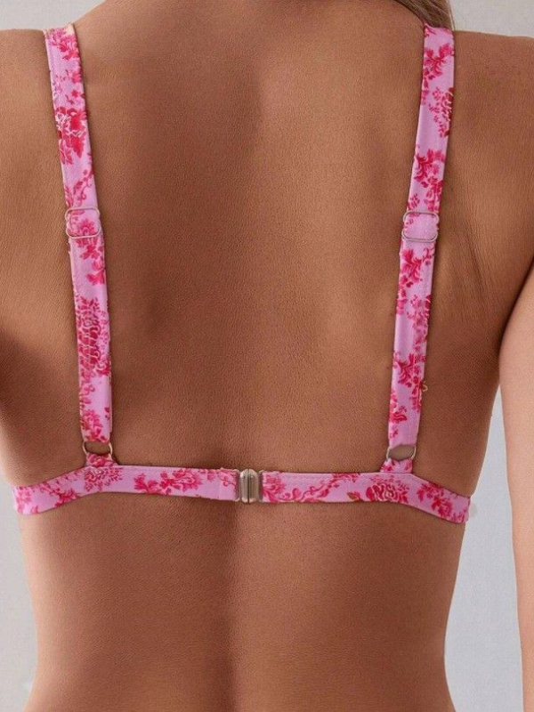 Costum de baie bikini din două piese, cu imprimeu și șireturi; croială sexy, material poliester, căptușeală din spandex, cu bureți pentru bust