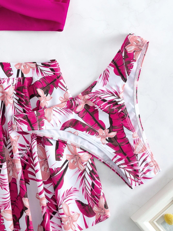 Costum de baie pentru femei, două piese, imprimeu floral, fără spate, talie înaltă, cu pernă pentru bust