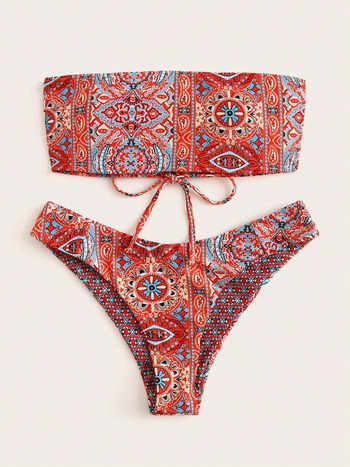 Cvjetni dvodijelni bikini s podstavljenim gornjim dijelom, bez metalne podrške, poliester tkanina