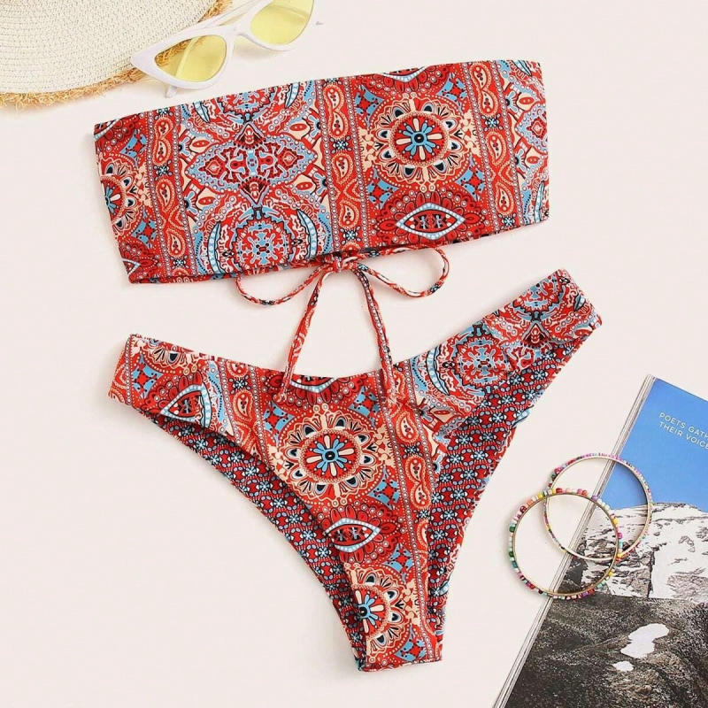 Cvjetni dvodijelni bikini s podstavljenim gornjim dijelom, bez metalne podrške, poliester tkanina