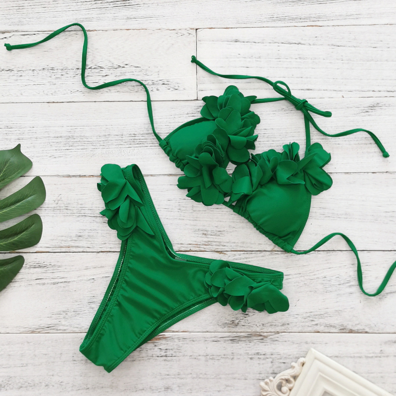 Γυναικείο σετ μπικίνι με τρίγωνη πάνω μέρος, επένδυση για το στήθος, πολυεστερικό ύφασμα και επικάλυψη, χωρίς μανίκια πάνω μέρος, κάτω μέρος σλιπ