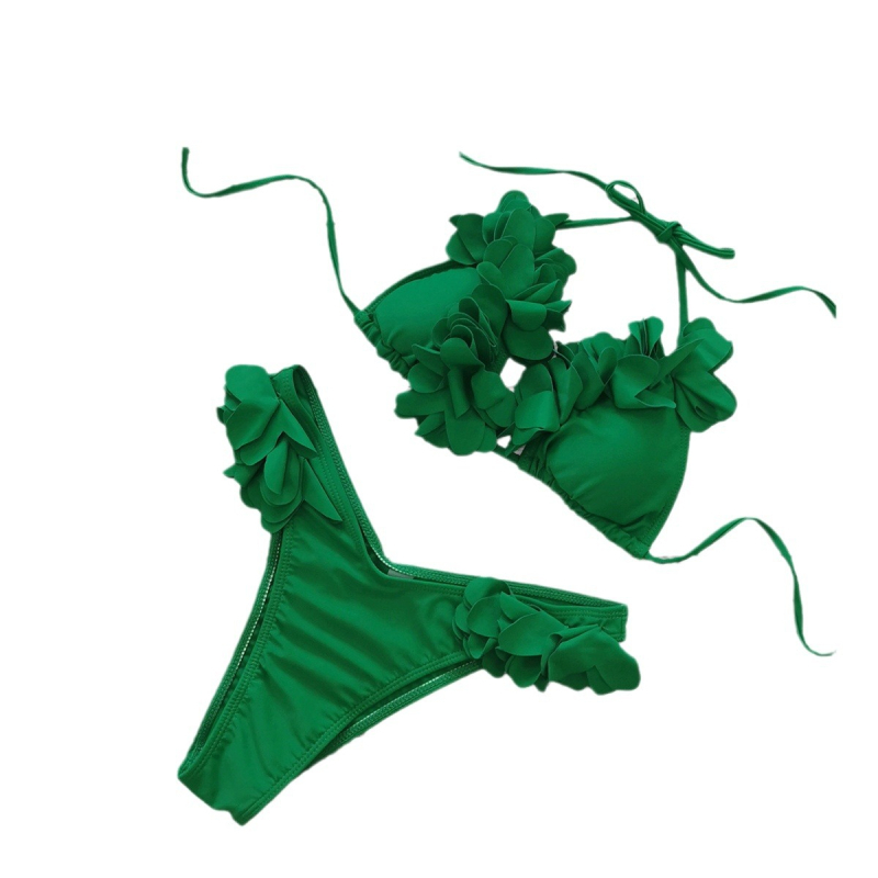 Γυναικείο σετ μπικίνι με τρίγωνη πάνω μέρος, επένδυση για το στήθος, πολυεστερικό ύφασμα και επικάλυψη, χωρίς μανίκια πάνω μέρος, κάτω μέρος σλιπ