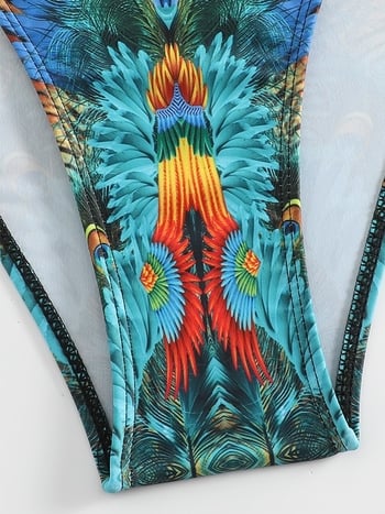Ženski bikini kupaći s metalnom podrškom i jastučićima, cvjetni uzorak, visokim strukom, poliester 82% + 18% elastan, gustoća 180 g/m²