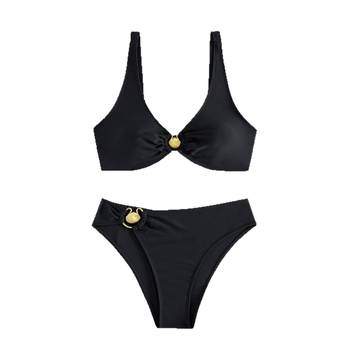 Γυναικείο μπικίνι δύο τεμαχίων με επενδεδυμένο πάνω μέρος, με μαζεμένες λεπτομέρειες, πολυεστερικό ύφασμα για κολύμβηση