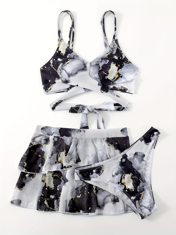 Trīsgabā bikini ar tie-dye rakstu, ar krūšu spilventiņiem, poliester 85/15, 300 g/m², piemērots peldēšanai