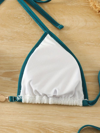 Costum de baie două piese cu talie înaltă, spate decupat, top căptușit, poliester 82% / spandex 18%