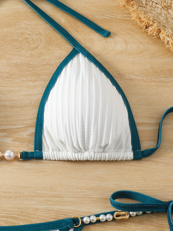 Costum de baie două piese cu talie înaltă, spate decupat, top căptușit, poliester 82% / spandex 18%