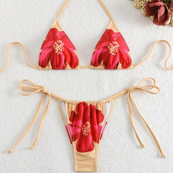 Γυναικείο σετ μπικίνι με τιράντες, μικρό φρέσκο σχέδιο, επένδυση στο στήθος, ύφασμα νάιλον-σπάντεξ, φόδρα πολυεστέρα