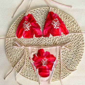 Γυναικείο σετ μπικίνι με τιράντες, μικρό φρέσκο σχέδιο, επένδυση στο στήθος, ύφασμα νάιλον-σπάντεξ, φόδρα πολυεστέρα