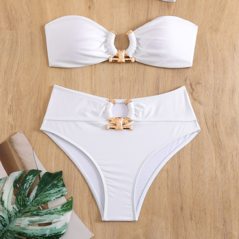 Costum de baie din două piese pentru femei, cu bureți pentru bust, fără suport din oțel, nylon, căptușeală poliester