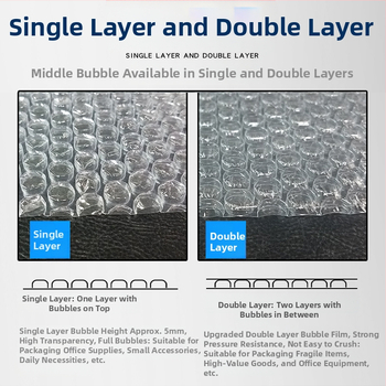 Ritinėlis pakavimo burbulinės plėvelės, storintas, vidutiniai burbulai, storis 5–6, burbulų skersmuo 10 mm, burbulų aukštis 4 mm, tankis 10