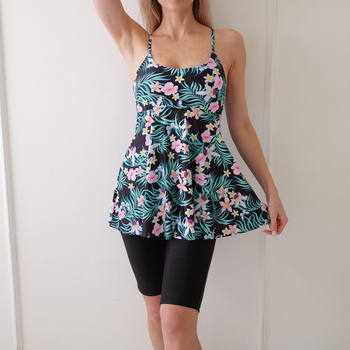 Γυναικείο σετ μαγιό με φούστα-στιλ, τιράντες, ανοιχτό πίσω, υψηλή ελαστικότητα, επένδυση στήθους; 85% πολυεστέρας, 15% σπάντεξ