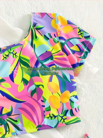 Μπικίνι με κορδόνια πίσω χωρίς πλάτη, εκτύπωση, επένδυση για το στήθος, πολυεστερικό ύφασμα