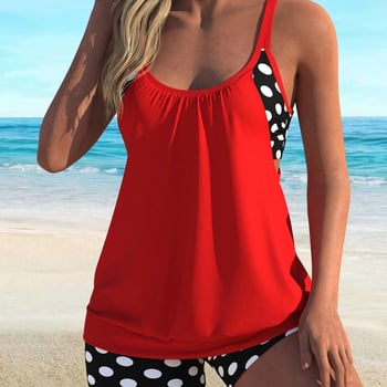 Set tankini din două piese, buline, cu bureți pentru bust, din poliester 82%