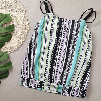 Γυναικείο μαγιό με ψηλόμεσο γεωμετρικό μοτίβο, επένδυση, πολυεστέρας