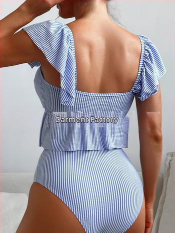 Γυναικείο μπικίνι ριγέ με ψηλή μέση, τρίγωνα πάνω με τιράντες και επένδυση στήθους, πολυεστέρας