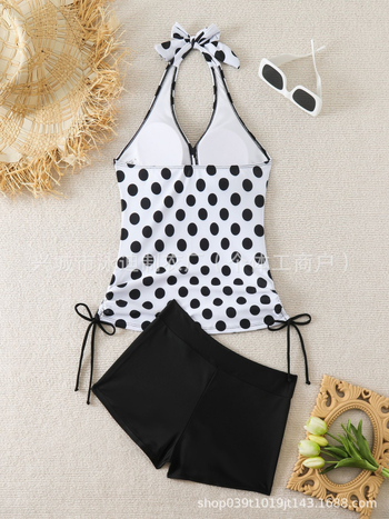 Τανκίνι δύο τεμάχια μαγιό για γυναίκες, πουά σχέδιο, χωρίς μανίκια, επένδυση στο στήθος, πολυεστέρας 90%