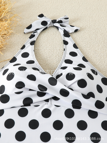 Τανκίνι δύο τεμάχια μαγιό για γυναίκες, πουά σχέδιο, χωρίς μανίκια, επένδυση στο στήθος, πολυεστέρας 90%