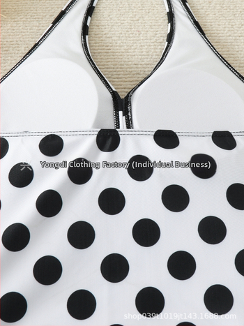 Τανκίνι δύο τεμάχια μαγιό για γυναίκες, πουά σχέδιο, χωρίς μανίκια, επένδυση στο στήθος, πολυεστέρας 90%