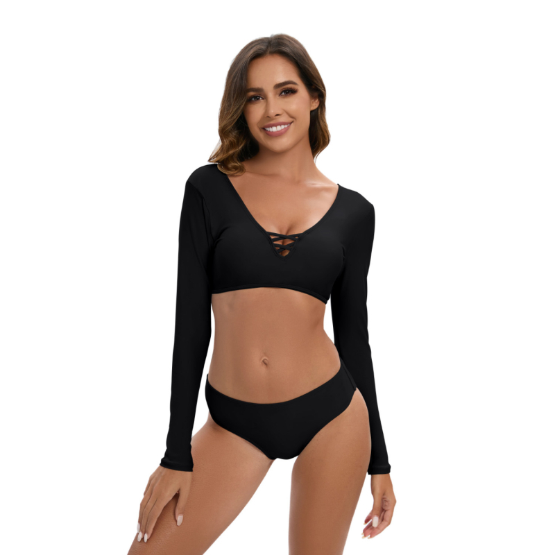 Costum de baie pentru surfing, mâneci lungi, cu insertie la bust, poliester uscare rapidă, elasticitate înaltă