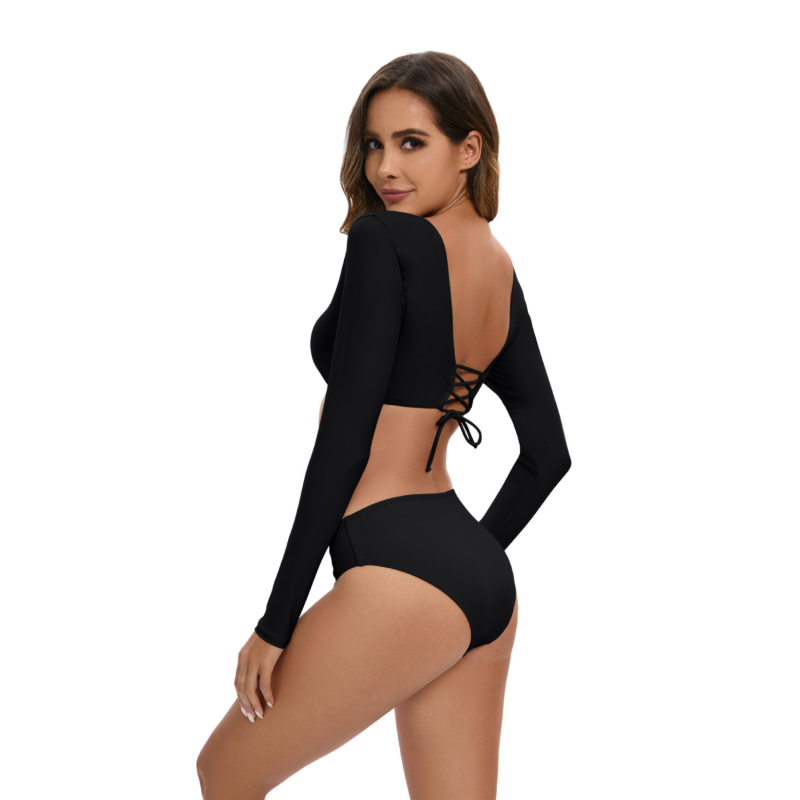 Costum de baie pentru surfing, mâneci lungi, cu insertie la bust, poliester uscare rapidă, elasticitate înaltă