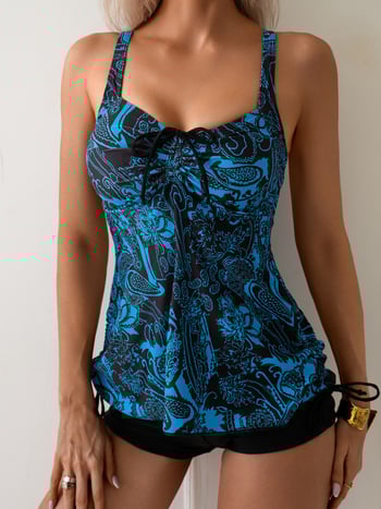 Ženski tankini kupaći s jastučićima za prsa, pokrivenost trbuha, konzervativni dizajn, 82% poliester