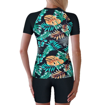 Γυναικείο μαγιό Tankini με ψηλή μέση, κοντά μανίκια, επένδυση στήθους, πολυεστερικό ύφασμα, επένδυση από πολυεστέρα και spandex