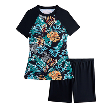 Γυναικείο μαγιό Tankini με ψηλή μέση, κοντά μανίκια, επένδυση στήθους, πολυεστερικό ύφασμα, επένδυση από πολυεστέρα και spandex