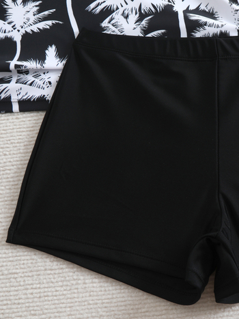 Μαγιό ολόσωμο με εκτύπωση φοίνικα καρύδας, στυλ split, χωρίς πλάτη, χωρίς μανίκια, με επένδυση για το στήθος, πολυεστέρας 82/18, επικάλυψη 95/5