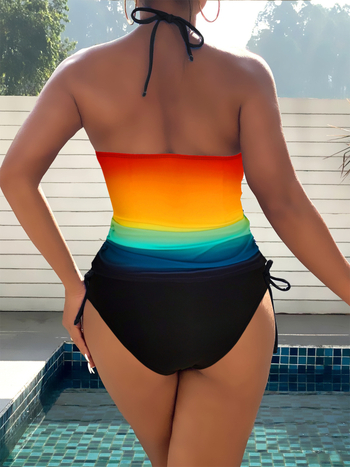 Γυναικείο tankini halter, με επένδυση στο στήθος και χωρίς μεταλλική στήριξη· ύφασμα πολυεστερής, 82%, 233 g; μοτίβο 1327355784; στυλ: tankini, τρίγωνο μπικίνι, briefs, split