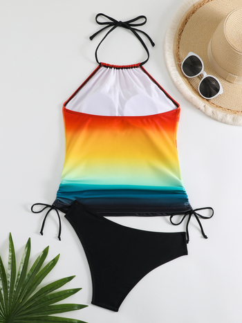 Γυναικείο tankini halter, με επένδυση στο στήθος και χωρίς μεταλλική στήριξη· ύφασμα πολυεστερής, 82%, 233 g; μοτίβο 1327355784; στυλ: tankini, τρίγωνο μπικίνι, briefs, split