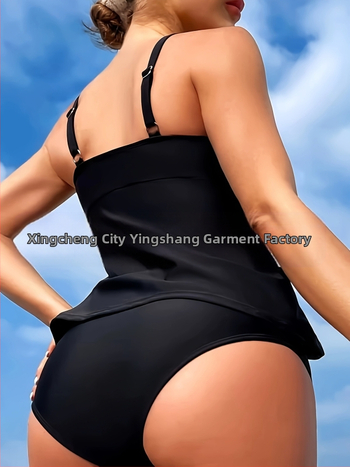 Tankini μαγιό για γυναίκες, υψηλή μέση, μονόχρωμο, ανοιχτή πλάτη, με επένδυση στο στήθος και χωρίς μεταλλική υποστήριξη, ύφασμα νάιλον 80/20, φόδρα νάιλον 80/20