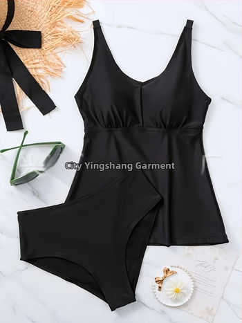 Tankini μαγιό για γυναίκες, υψηλή μέση, μονόχρωμο, ανοιχτή πλάτη, με επένδυση στο στήθος και χωρίς μεταλλική υποστήριξη, ύφασμα νάιλον 80/20, φόδρα νάιλον 80/20