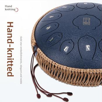 Μεταλλικό τύμπανο γλώσσας με rosewood, 13 νότες, άκρη περιτυλιγμένη με σχοινί, χειροποίητο σχοινί από κάνναβη