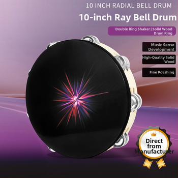 DT-73 Ξύλινο ταμπουρίν με διπλή σειρά καμπανιών, χέρι-ταμπούρ για παιδιά, συσκευασία OPP, δυνατότητα ιδιωτικής ετικέτας