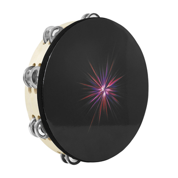 DT-73 Ξύλινο ταμπουρίν με διπλή σειρά καμπανιών, χέρι-ταμπούρ για παιδιά, συσκευασία OPP, δυνατότητα ιδιωτικής ετικέτας